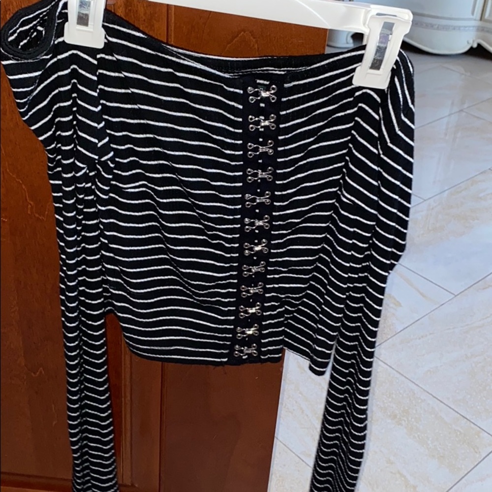 striped off the shoulder top